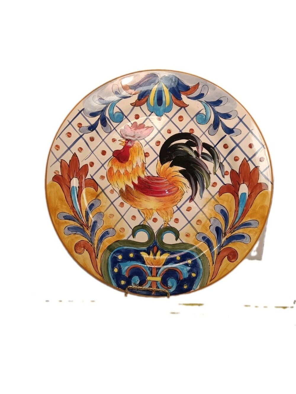 Maxcera Terra Bella Rooster Large 14" Round Serving Platter Farmhouse Chop Plate